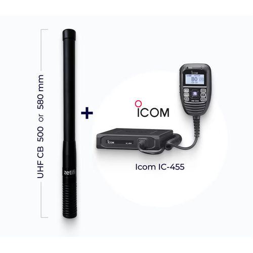 Zetifi Smart Antenna (Core) 3dBi UHF CB 500mm Matte Black + ICOM IC-455Z Pack