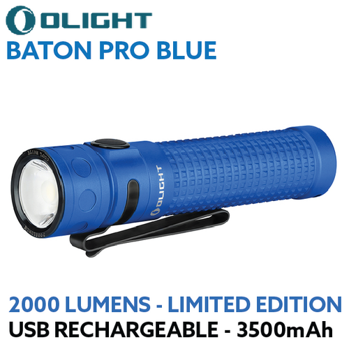 Olight Baton Pro 2000 lumen rechargeable LED torch Limited Edition Blue