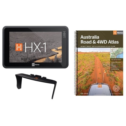 Hema HX-1 Navigator: On & Off-road GPS HX1 with Sunvisor & Australia Road & 4WD Atlas Bundle Pack