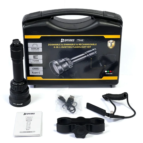 TH4 Compact Hunting Flashlight | 4-in-1 LED (W/R/G/IR850) 800 lumens 739 meters