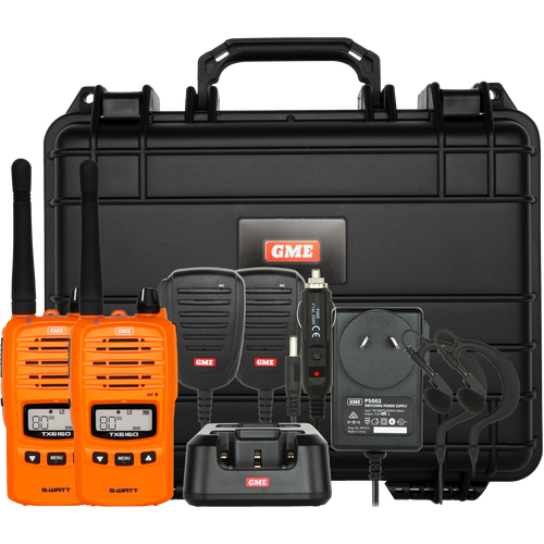 GME TX6160OTP 5/1 Watt UHF CB Handheld Radio - Twin Pack - Blaze Orange
