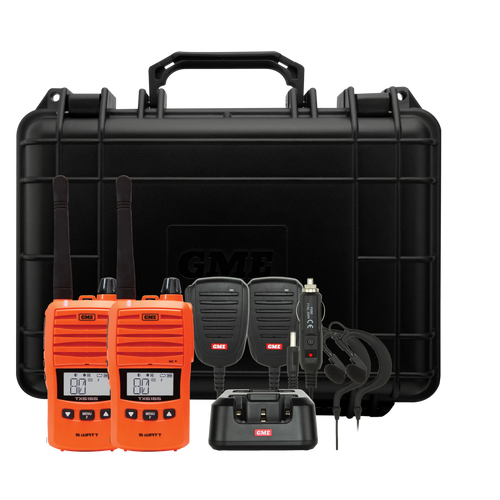 GME TX6165TP 5/1 Watt UHF CB Handheld Radio including Accessories - Twin Pack (Orange)