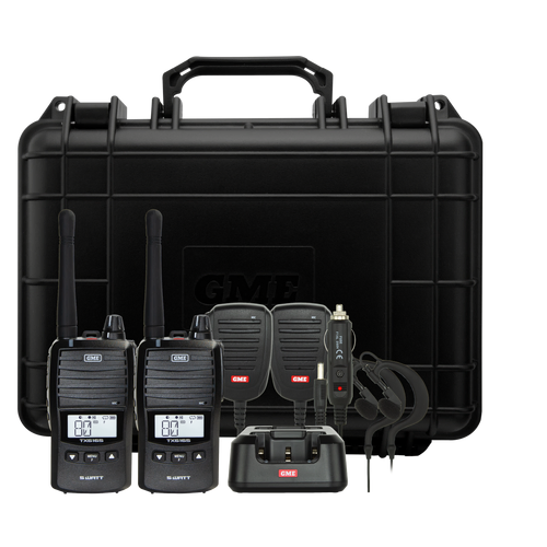 GME TX6165TP 5/1 Watt UHF CB Handheld Radio including Accessories - Twin Pack
