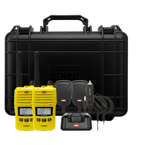 GME TX6165TP 5/1 Watt UHF CB Handheld Radio including Accessories - Twin Pack (Yellow)