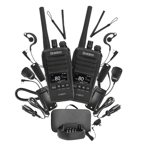 Uniden UH755-2DLX 80 UHF Channels, 5W/1W Selectable TX Power, Twin Deluxe Pack